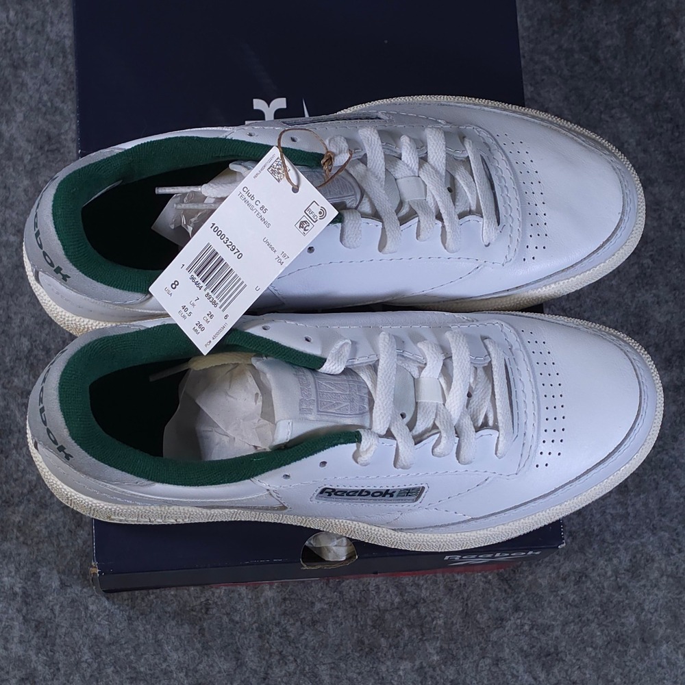 Reebok Club C 85 Mens 8 Womens 9.5 White Green Leather Sneakers 100032970 NEW - Picture 3 of 7